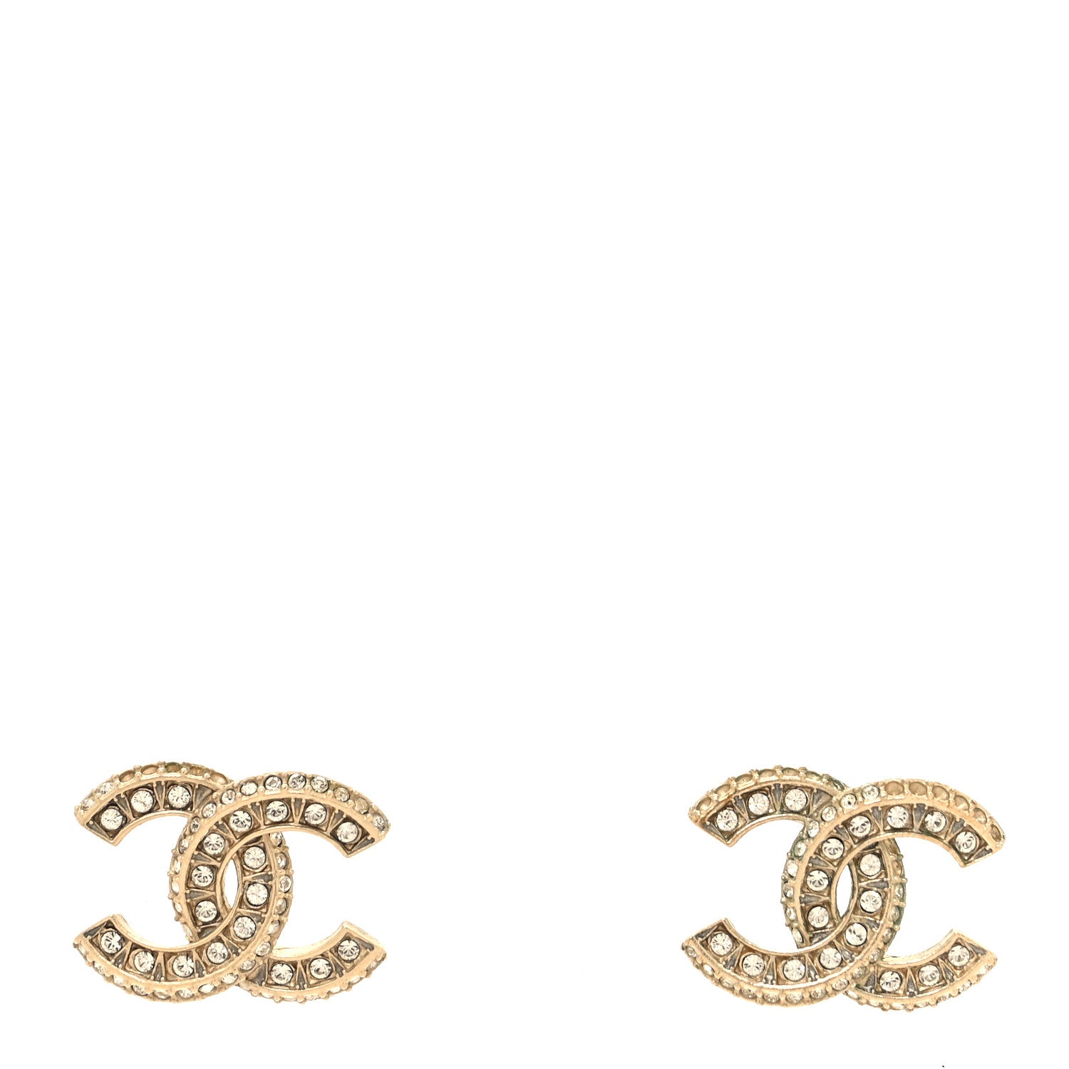 Chanel Crystal Timeless CC Earrings Light Gold 1 of 6