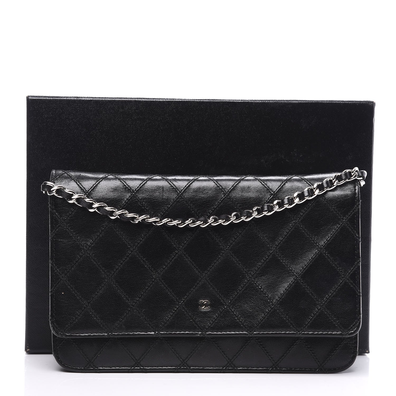 Chanel Lambskin Diamond Stitched Wallet On Chain WOC Black 11 of 11