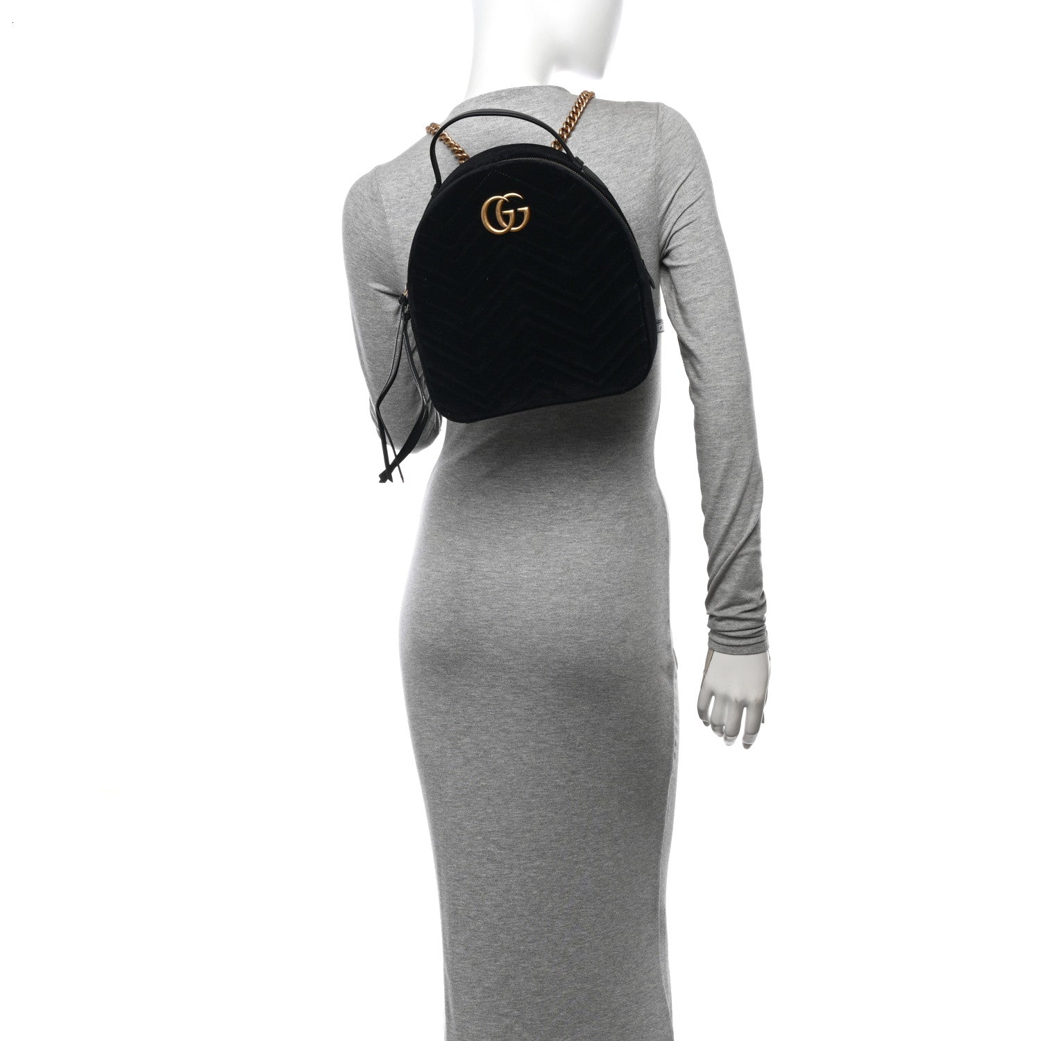 Gucci Velvet Matelasse GG Marmont Dome Backpack Black 2 of 10