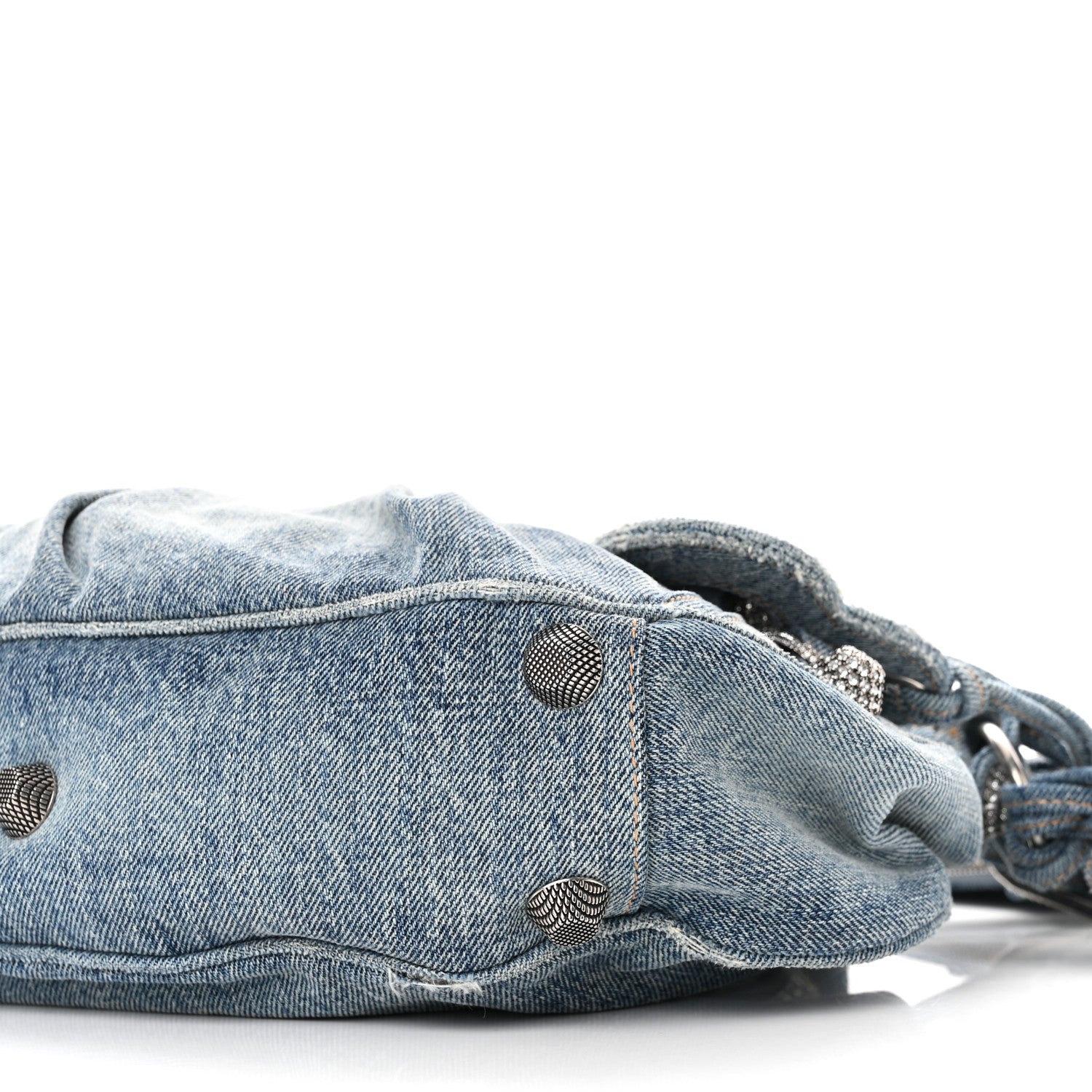 Balenciaga Washed Frayed Denim Crystal Small Le Cagole Shoulder Bag Blue 9 of 9