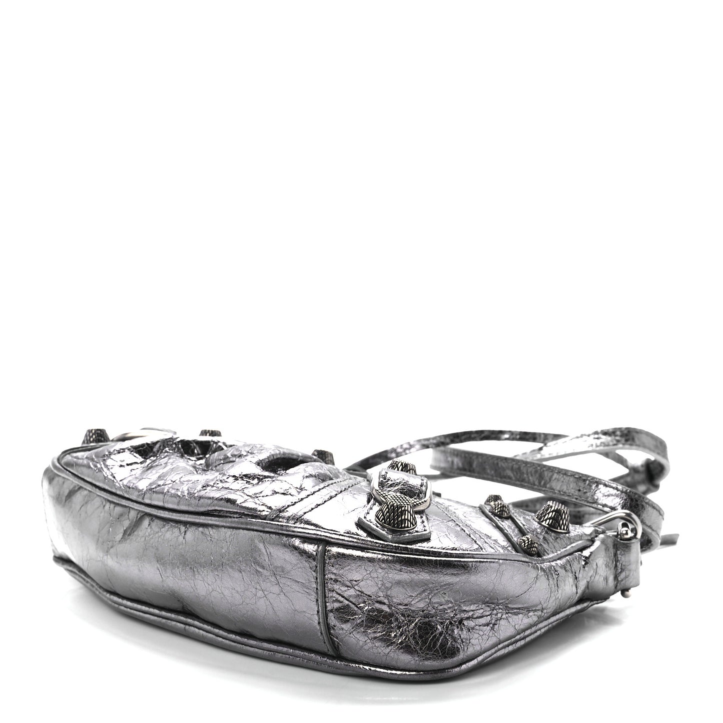 Metallic Agneau Arena Le Cagole Purse With Chain Mini Silver