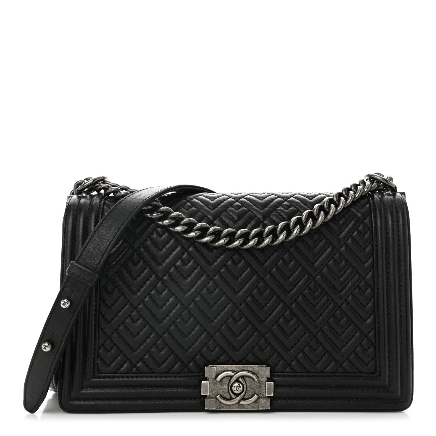 Chanel Lambskin Geometric Chevron Quilted New Medium Boy Flap Black 1 of 11