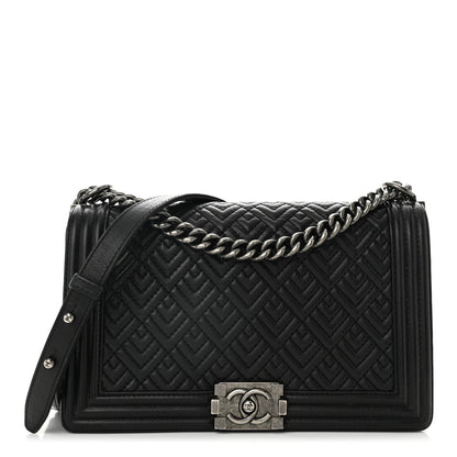 Chanel Lambskin Geometric Chevron Quilted New Medium Boy Flap Black 1 of 11