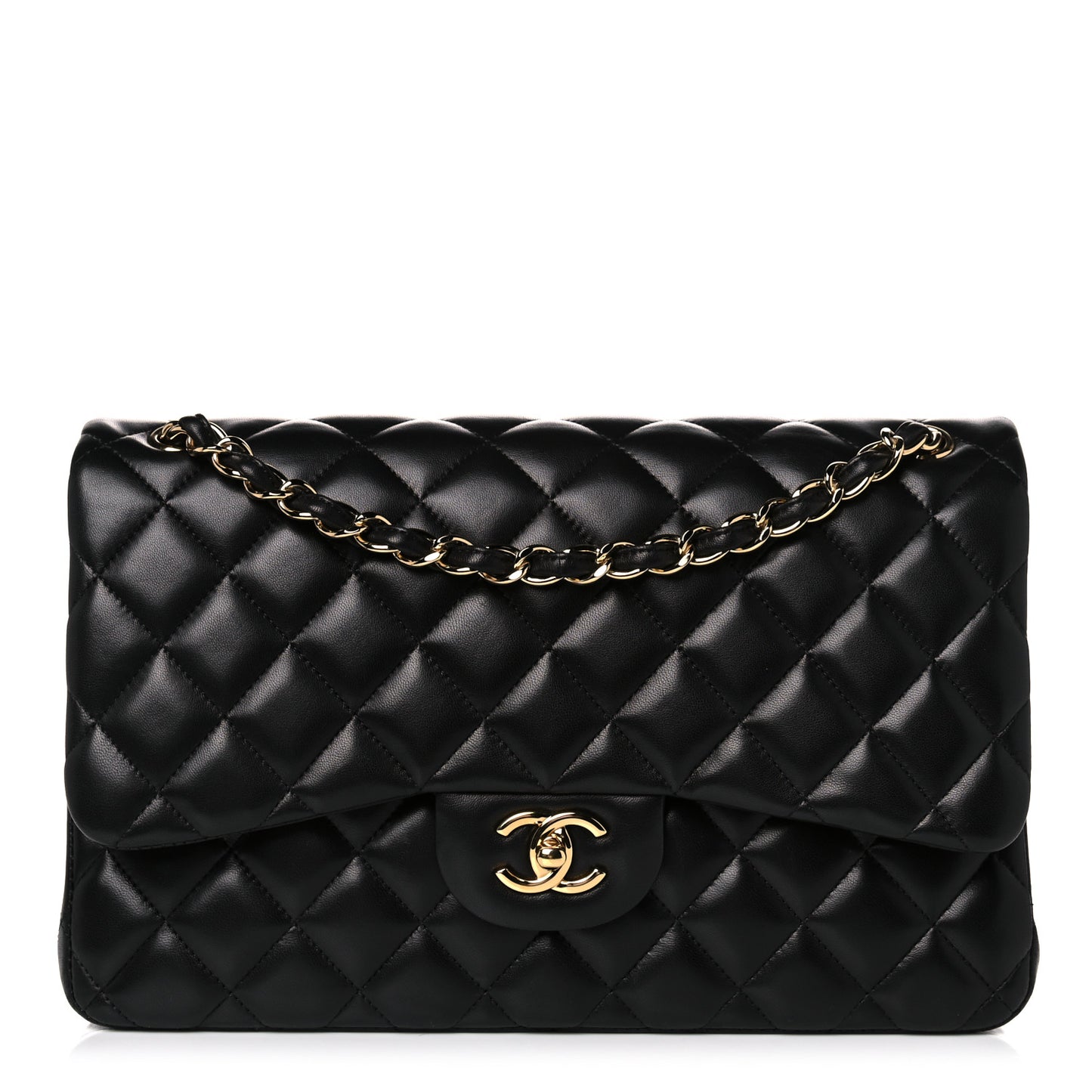 Lambskin Quilted Jumbo Double Flap Black