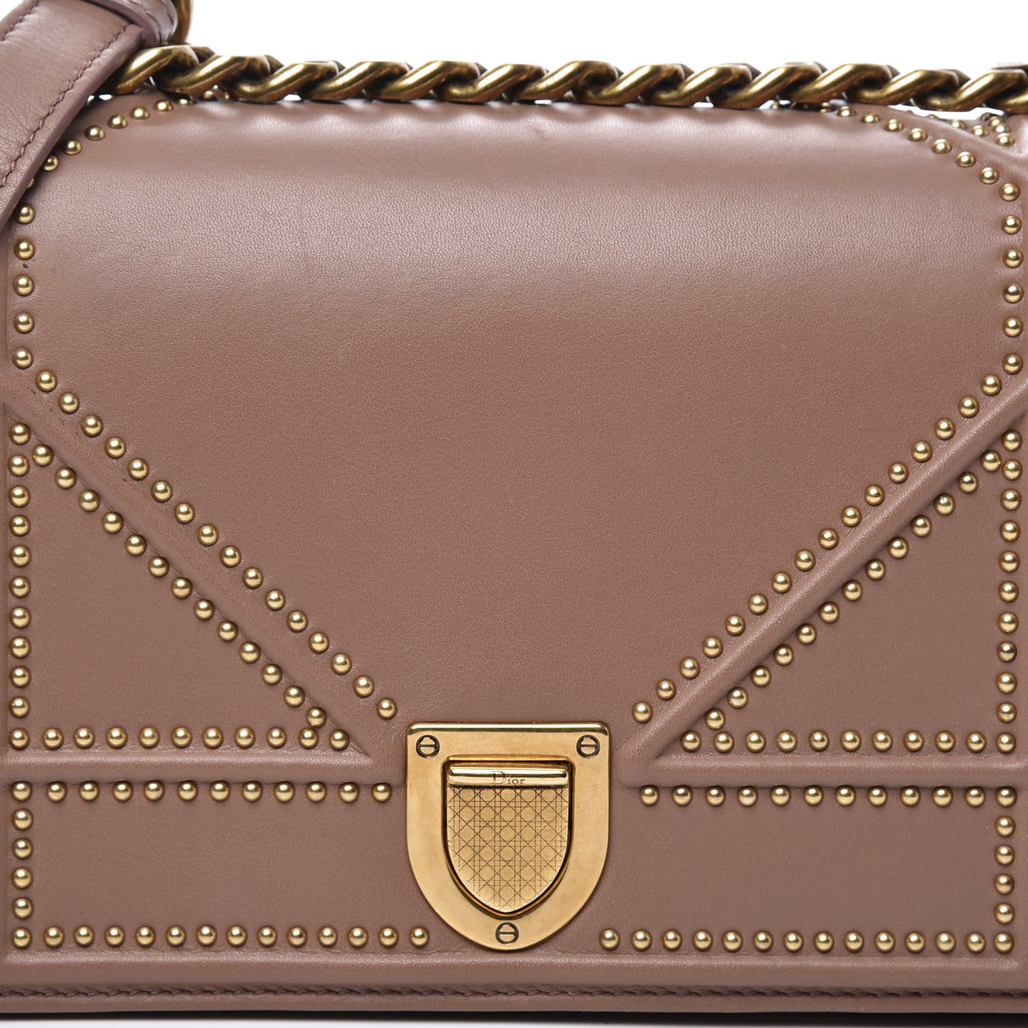 Calfskin Studded Small Diorama Flap Bag Taupe