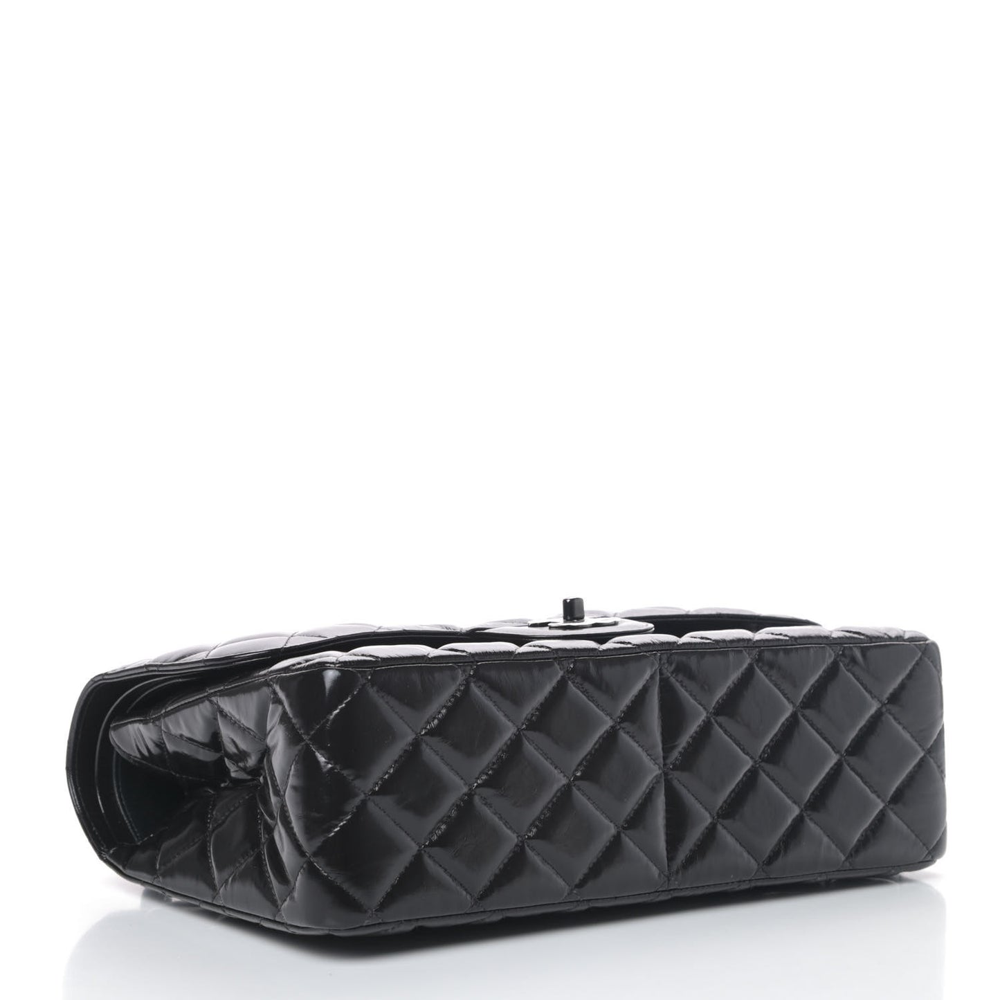 Shiny Distressed Calfskin Quilted Jumbo Double Flap So Black