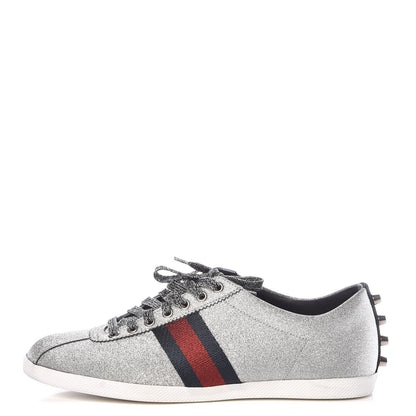 Gucci Glitter Fabric Studded Web Mens Sneakers 9 Silver 1 of 12