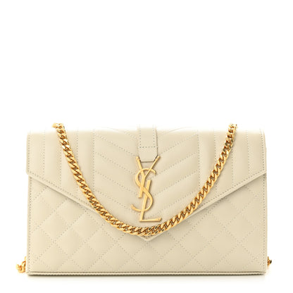 Saint Laurent Grain De Poudre Mixed Matelasse Triquilt Monogram Chain Wallet Crema Soft 1 of 9