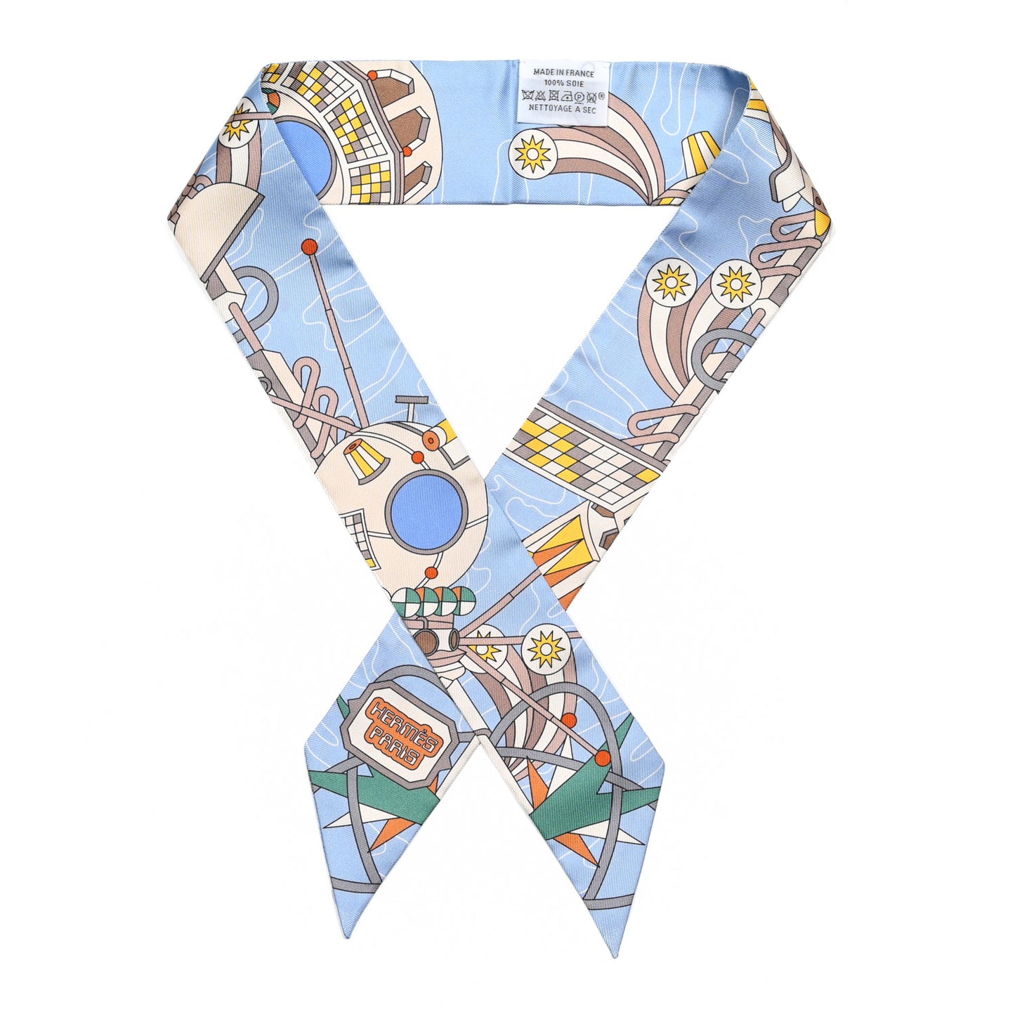 Silk Odyssey Twilly Beige Bleu Ciel Jaune Vif