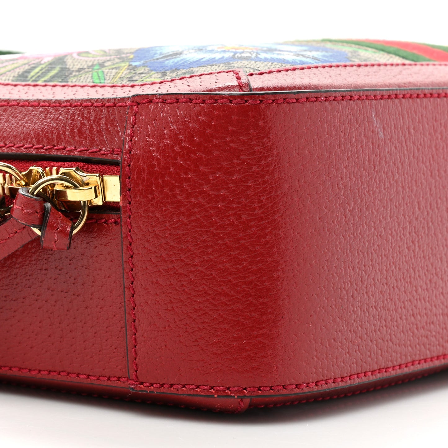 GG Supreme Monogram Flora Web Small Ophidia Top Handle Shoulder Bag Hibiscus Red