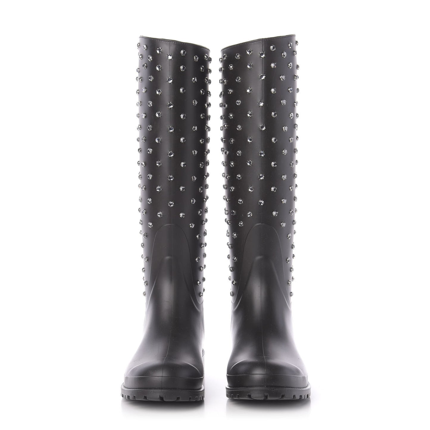 Rubber Crystal Studded Festival Rain Boots 38 Black