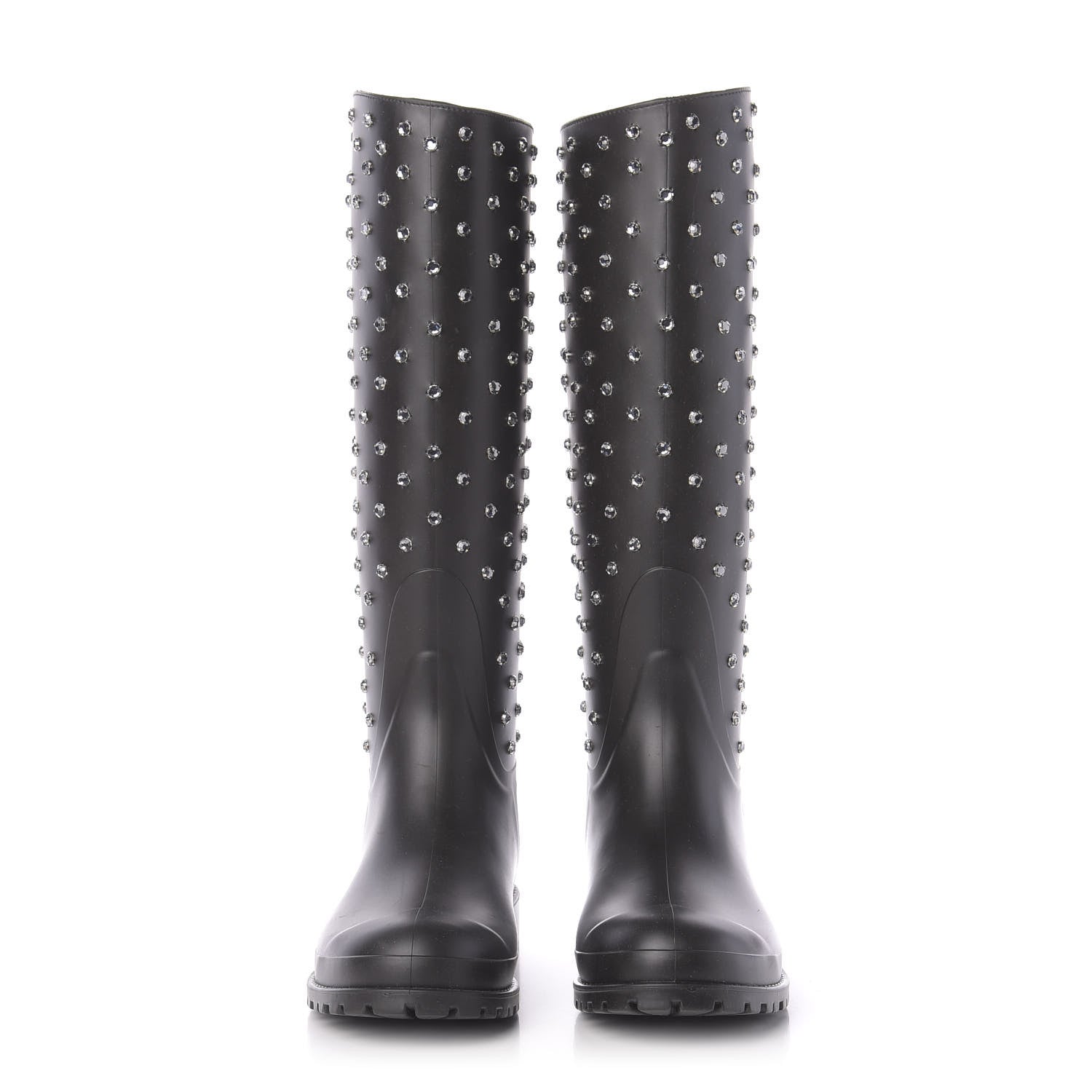 Saint Laurent Rubber Crystal Studded Festival Rain Boots 38 Black 2 of 8