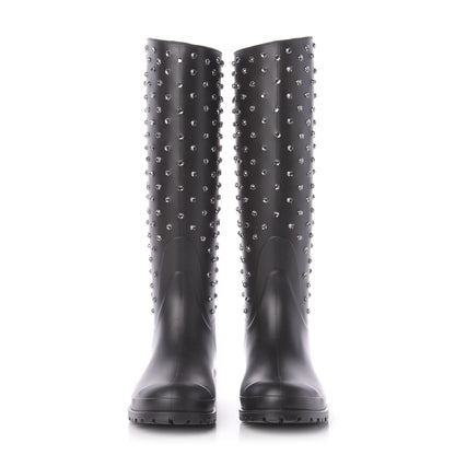 Saint Laurent Rubber Crystal Studded Festival Rain Boots 38 Black 2 of 8