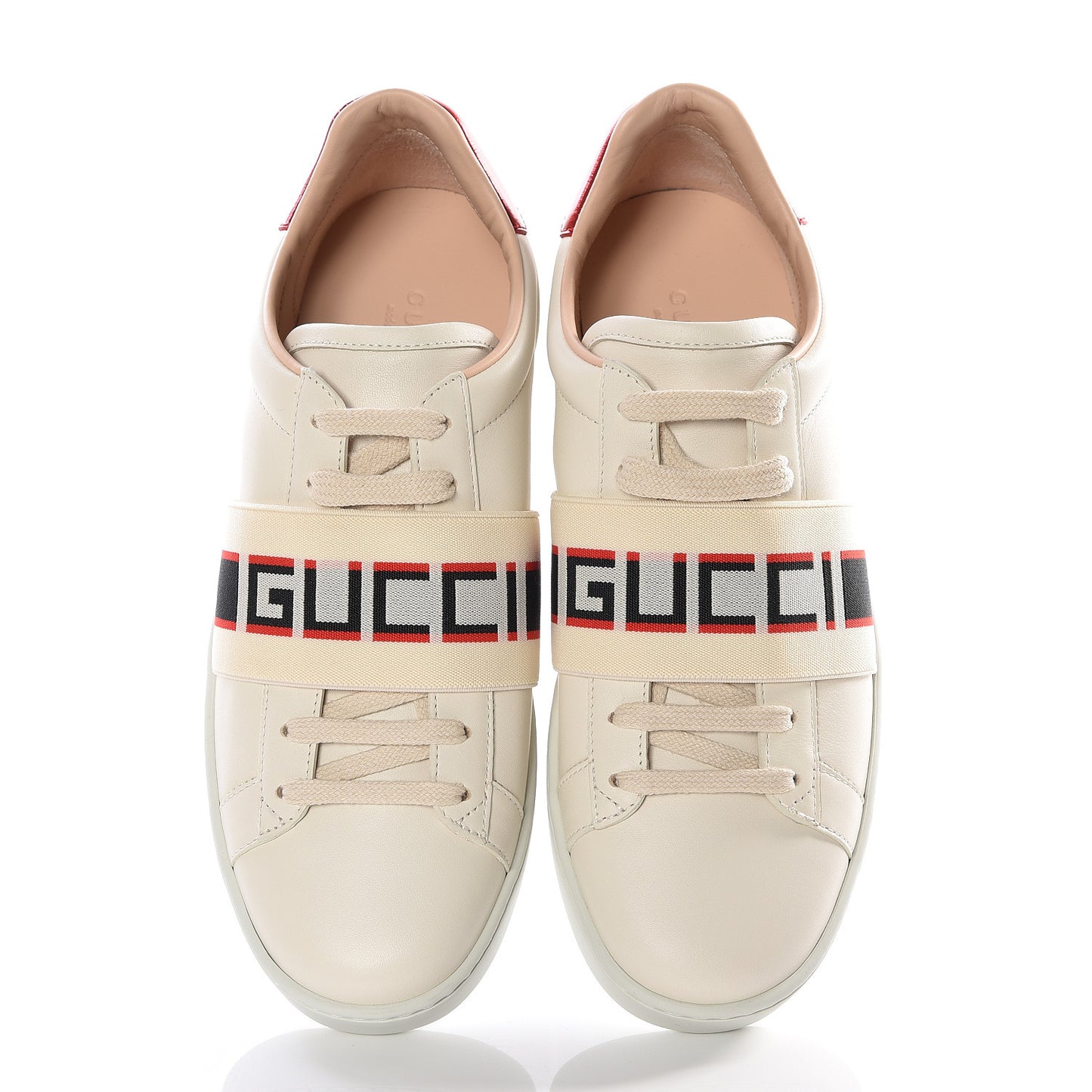 Calfskin Stripe Womens New Ace Sneakers 38 New Mystic White Ecru Red Flame