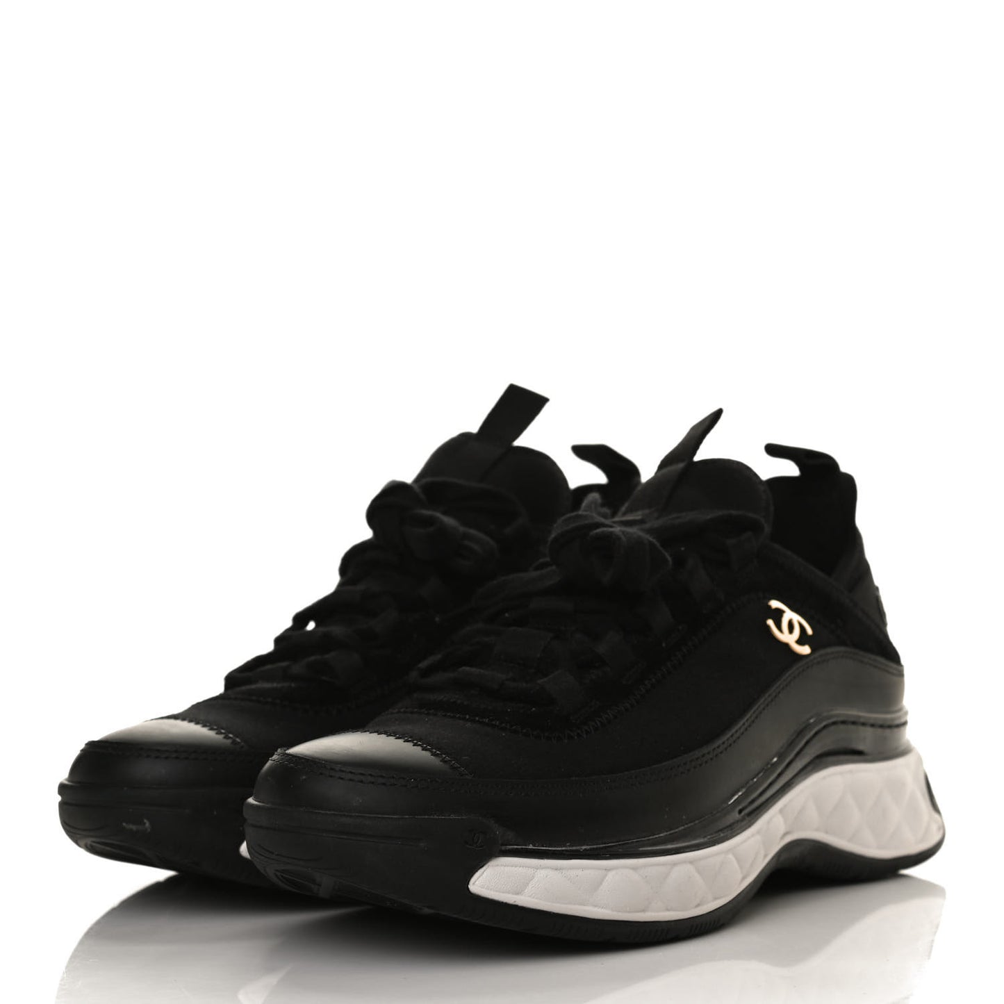 Velvet Calfskin Mixed Fibers CC Sneakers 37 Black