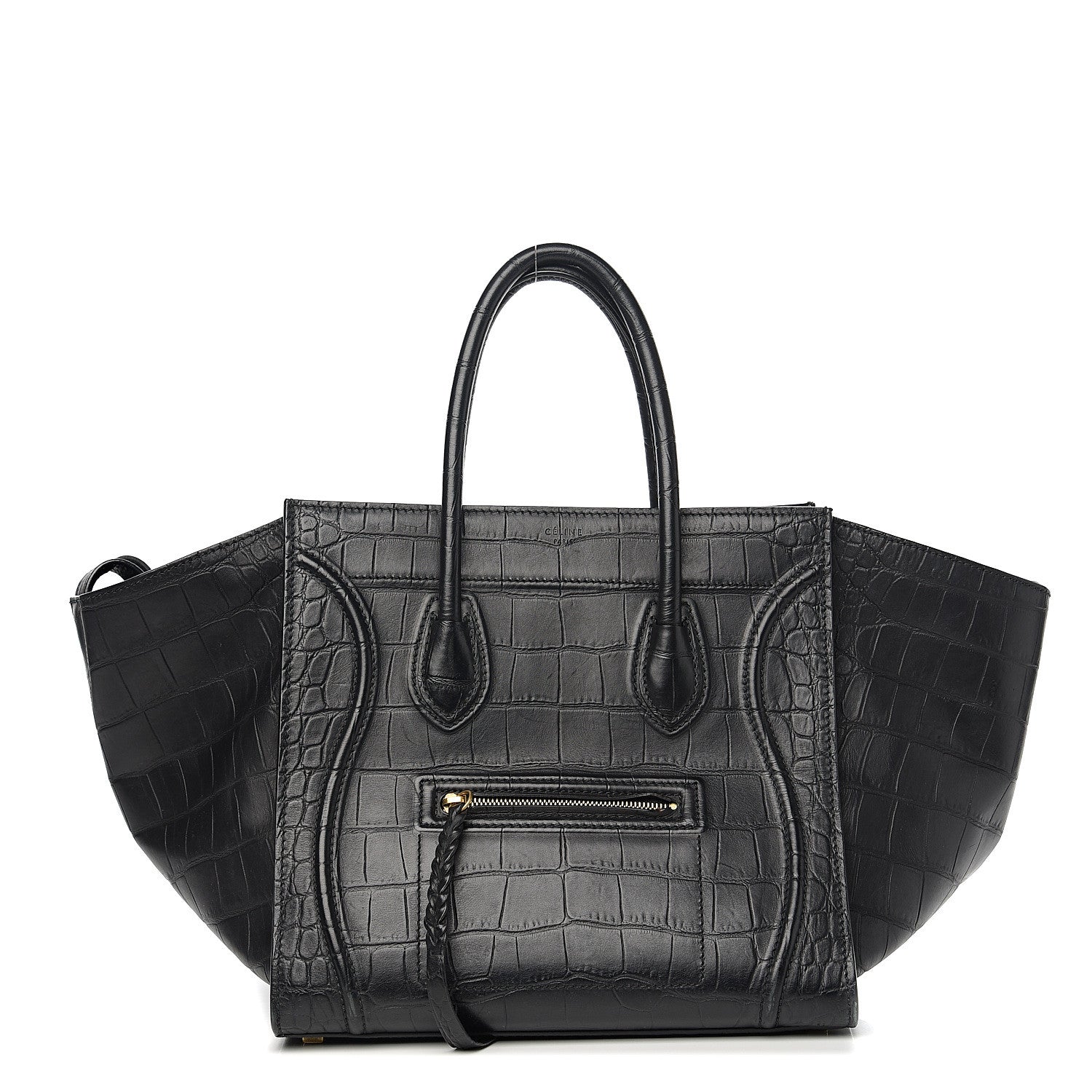 Celine Crocodile Embossed Calfskin Medium Phantom Luggage Black 1 of 9