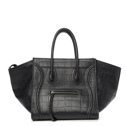 Celine Crocodile Embossed Calfskin Medium Phantom Luggage Black 1 of 9