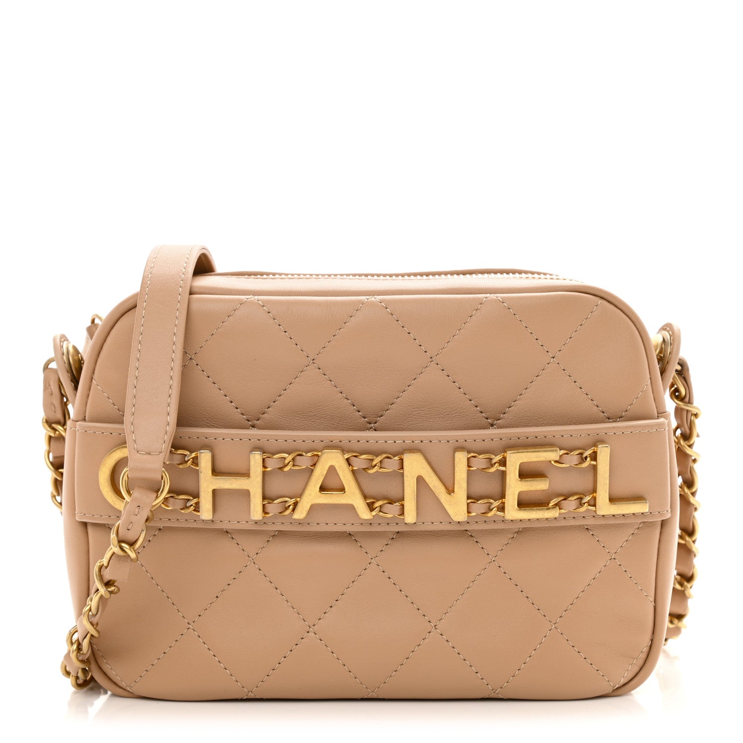 Chanel Calfskin Quilted Enchained Camera Case Bag Beige 1 of 8