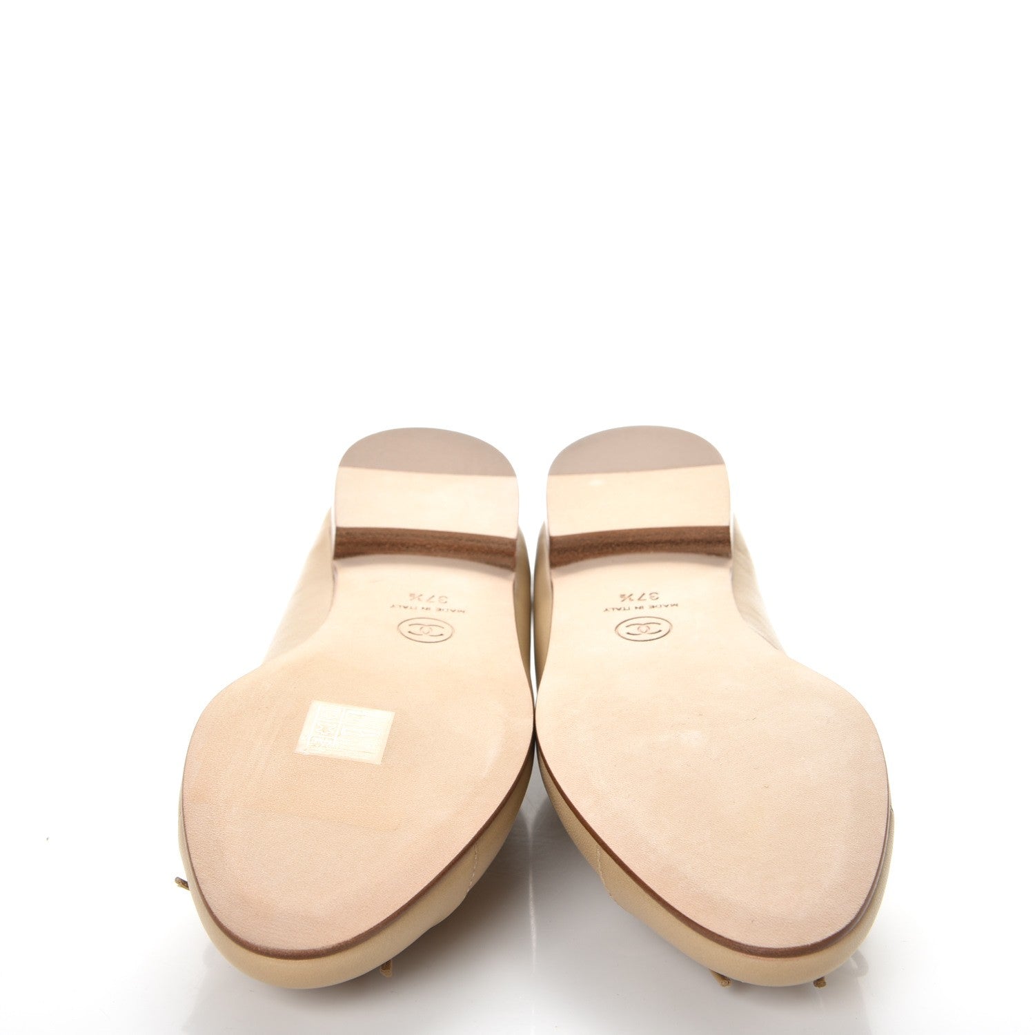 Chanel Lambskin Cap Toe CC Ballerina Flats 37.5 Light Beige 5 of 9