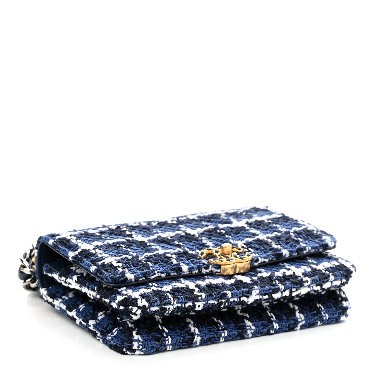 Chanel Tweed Quilted Chanel 19 Wallet On Chain WOC Blue White Navy Blue 4 of 12
