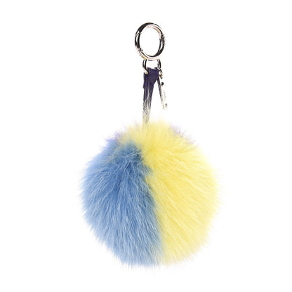 Fendi Fox Fur Vitello Elite Tri-Color Pom Pom Bag Charm Giallo Fluo Nebula Viola 1 of 2