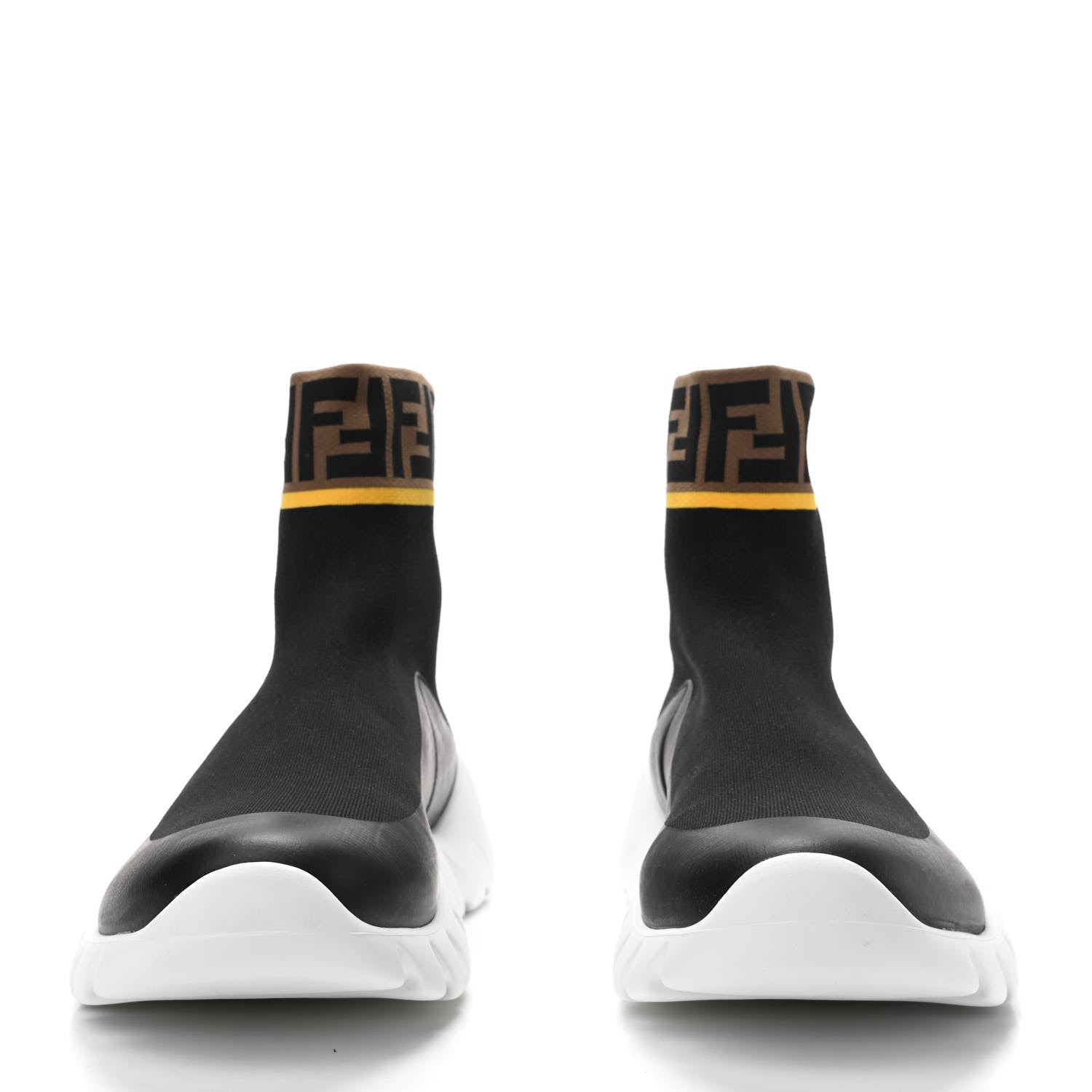 Fendi Jersey FF Mania Mens High Top Sock Sneakers 10 Black Tobacco Yema 2 of 9