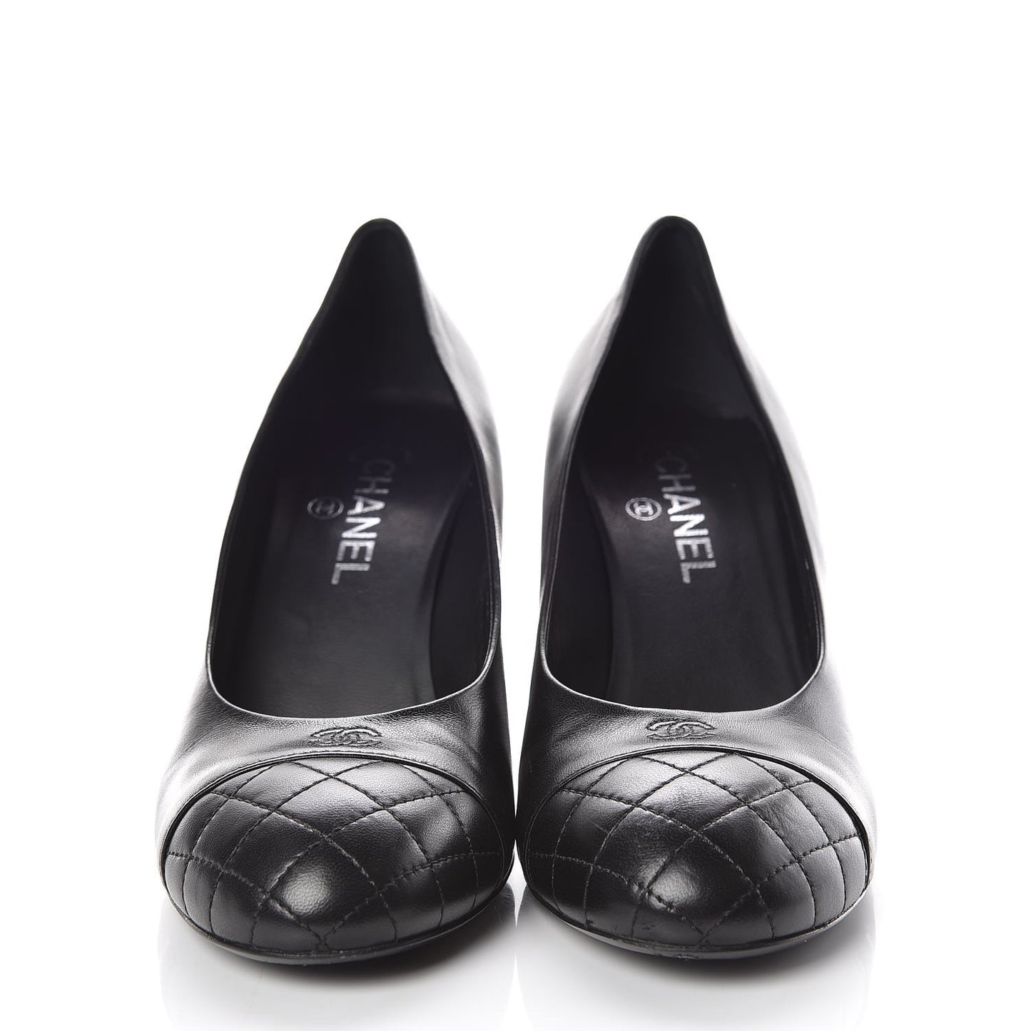Lambskin Pearl Cap Toe Pumps 40 Black