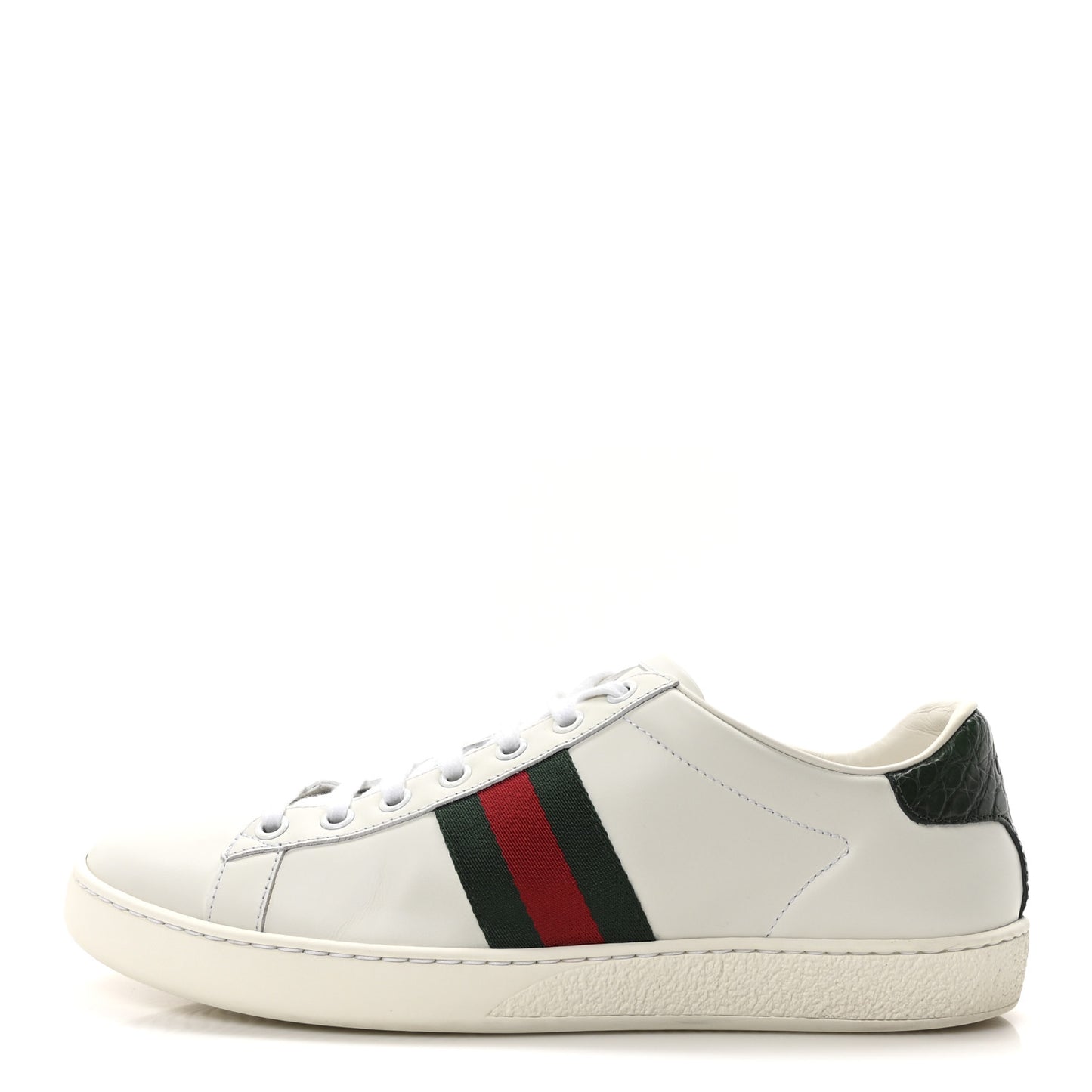 Calfskin Crocodile Web Womens Ace Sneakers 38.5 White Green