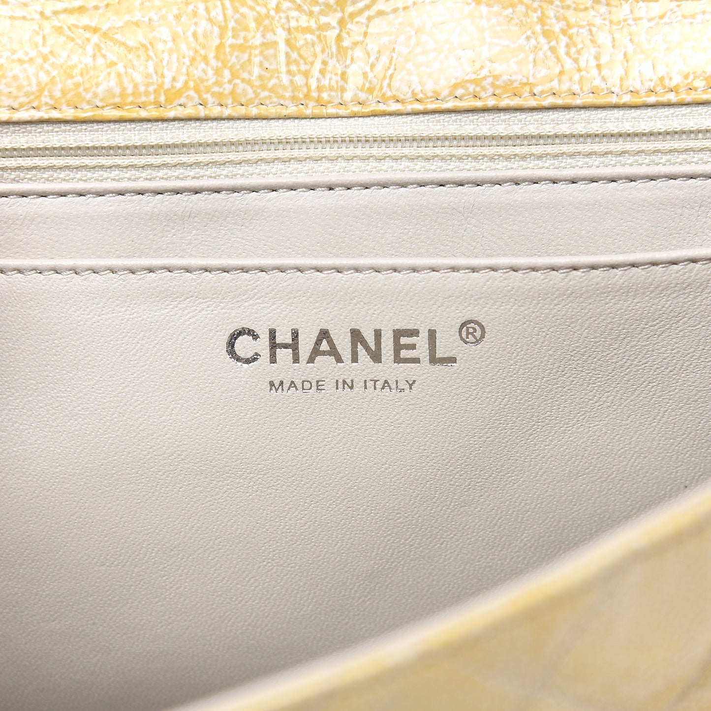 Crinkled Patent Quilted Jumbo Single Flap Light Beige