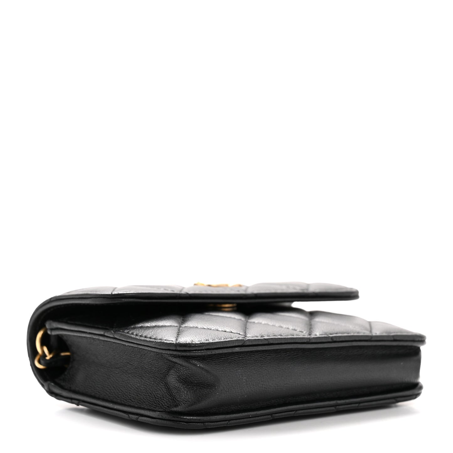 Lambskin Quilted Pearl Crush Flap With Chain Black