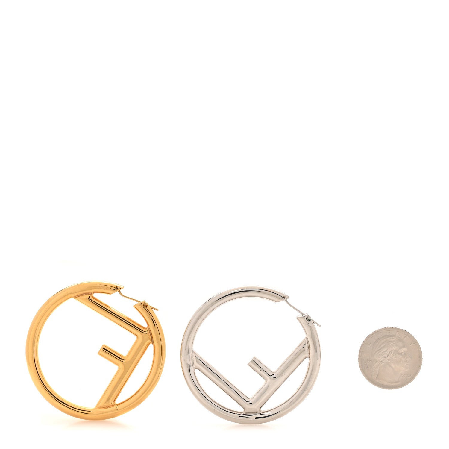 Fendi Metal FF Hoop Earrings Gold Silver 2 of 5