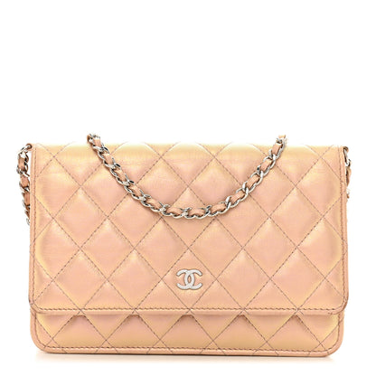 Chanel Iridescent Calfskin Quilted Wallet on Chain WOC Pink 1 of 15