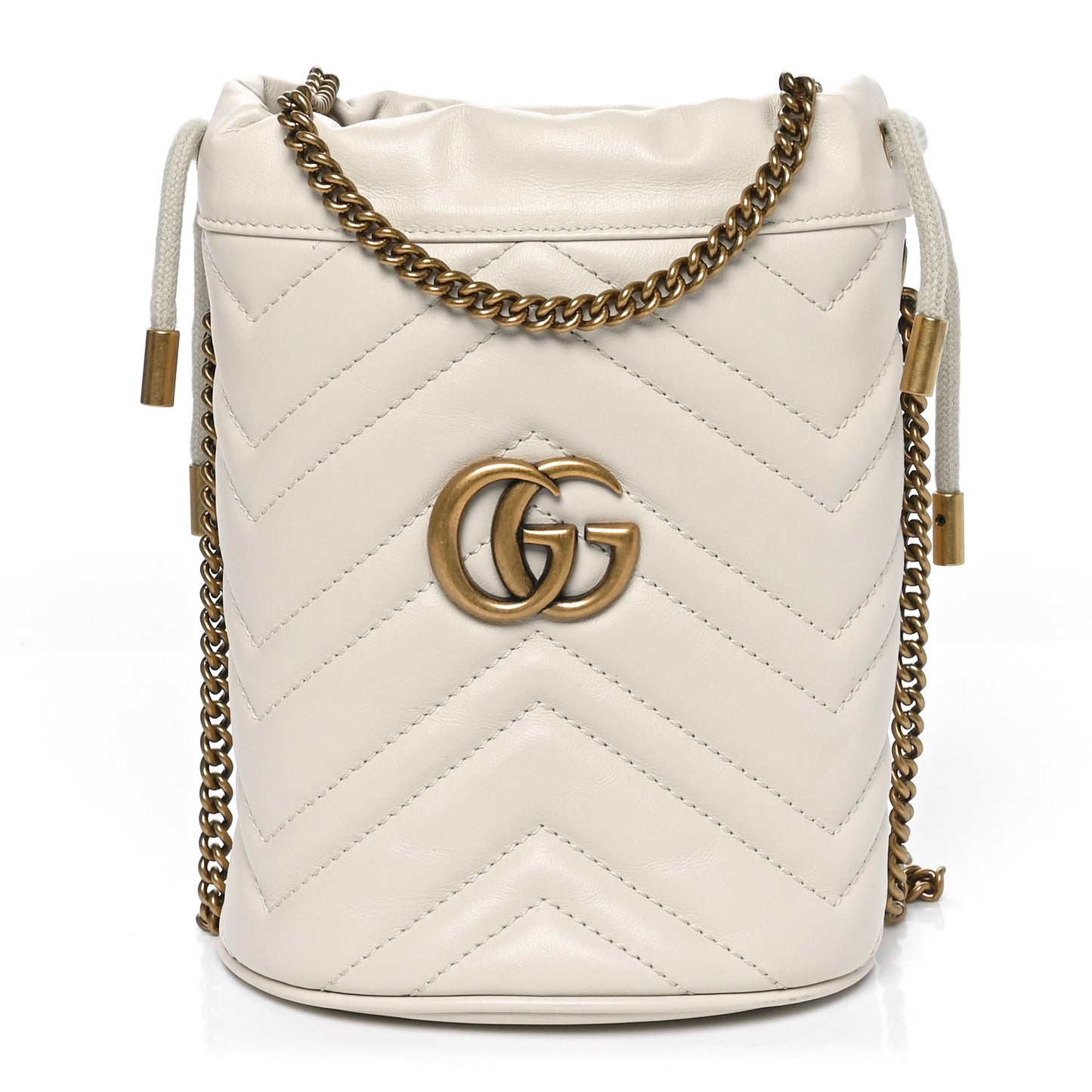 Calfskin Matelasse Mini GG Marmont 2.0 Bucket Bag White