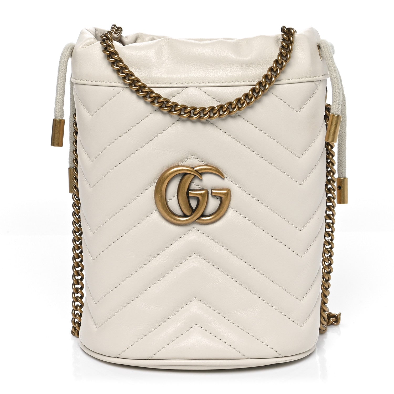 Gucci Calfskin Matelasse Mini GG Marmont 2.0 Bucket Bag White 1 of 10