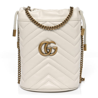 Gucci Calfskin Matelasse Mini GG Marmont 2.0 Bucket Bag White 1 of 10
