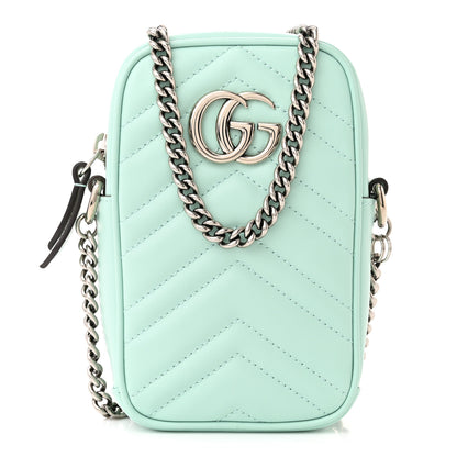 Gucci Calfskin Matelasse Mini GG Marmont Crossbody Bag Water Green 1 of 10