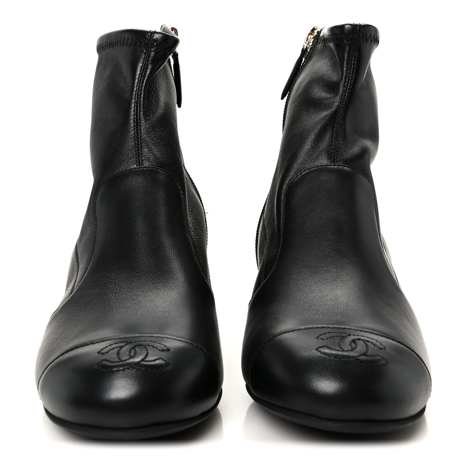 CHANEL ハーフブーツ　38 Chanel Stretch Lambskin Cap Toe CC Uniform Short Boots 38 Black