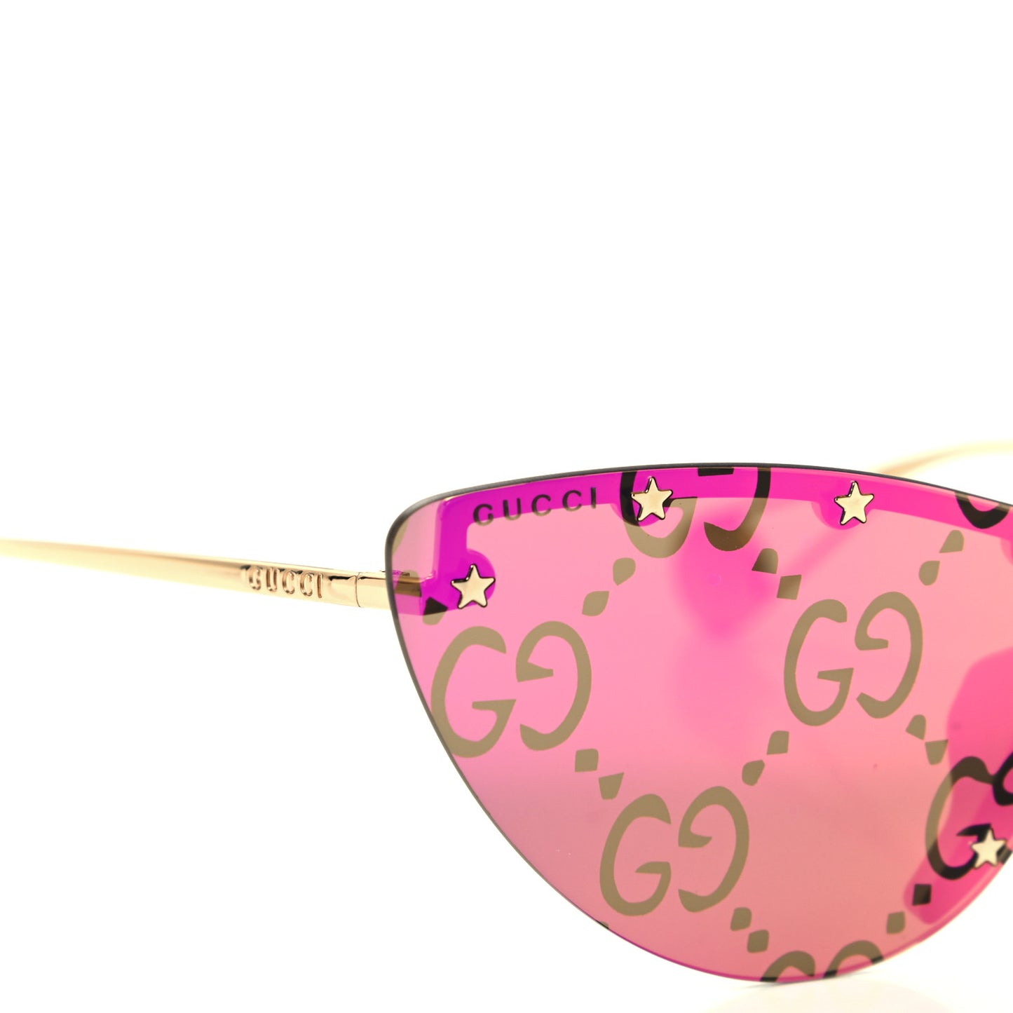 Metal Rimless Star Studded Monogram 90mm Cat Eye GG0666S Sunglasses Mirror Pink