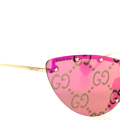 Gucci Metal Rimless Star Studded Monogram 90mm Cat Eye GG0666S Sunglasses Mirror Pink 8 of 9
