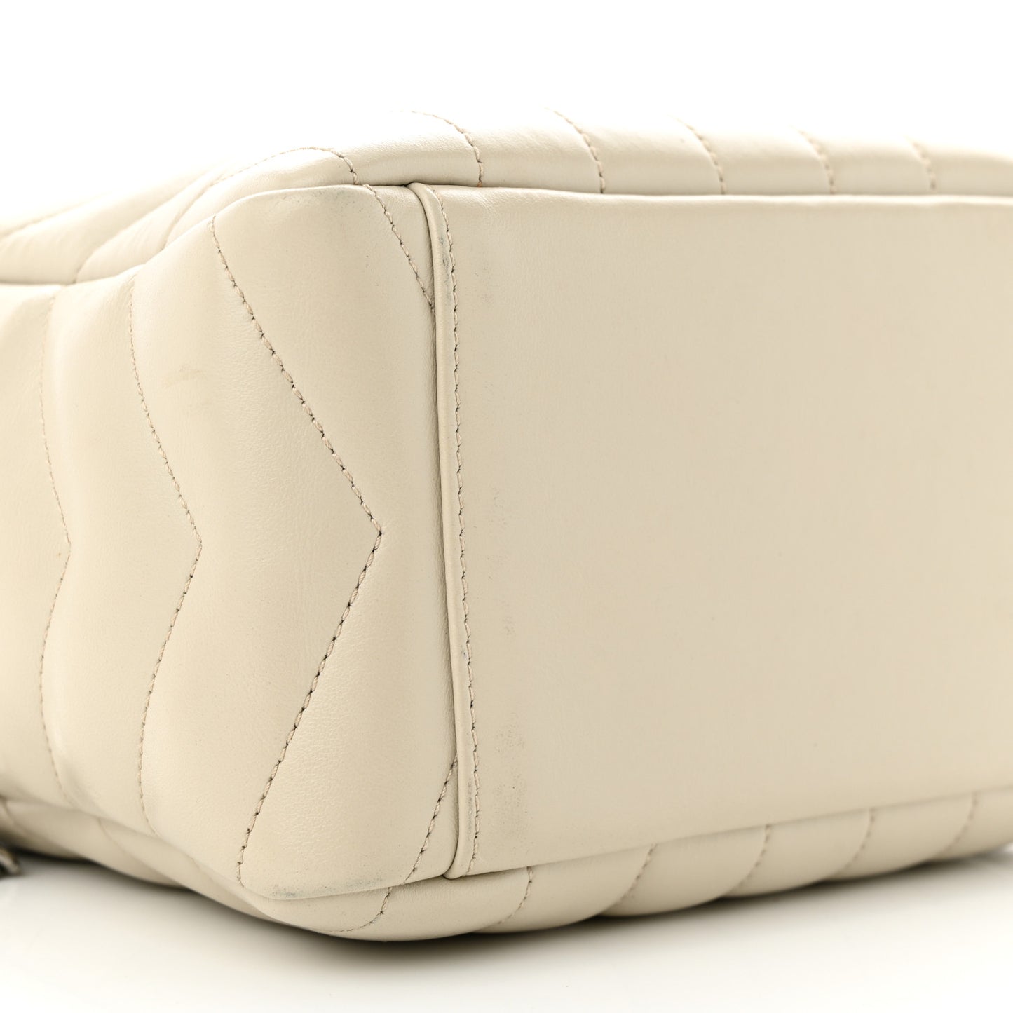 SAINT LAURENT Calfskin Y Quilted Monogram Small Loulou Bowling Bag Ivory
