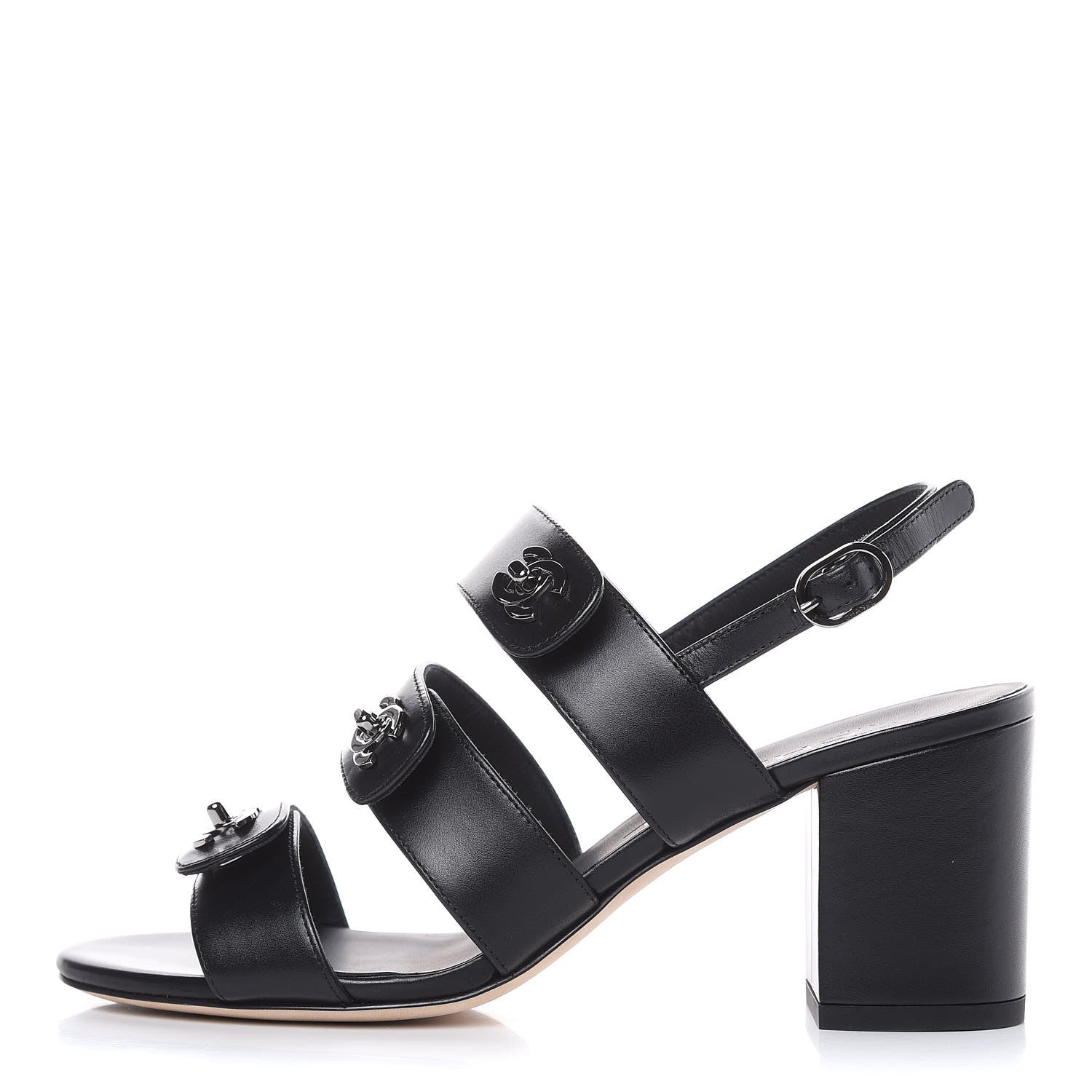 Chanel Calfskin CC Turnlock Sandals 36.5 Black 1 of 9