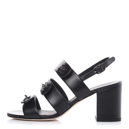 Chanel Calfskin CC Turnlock Sandals 36.5 Black 1 of 9