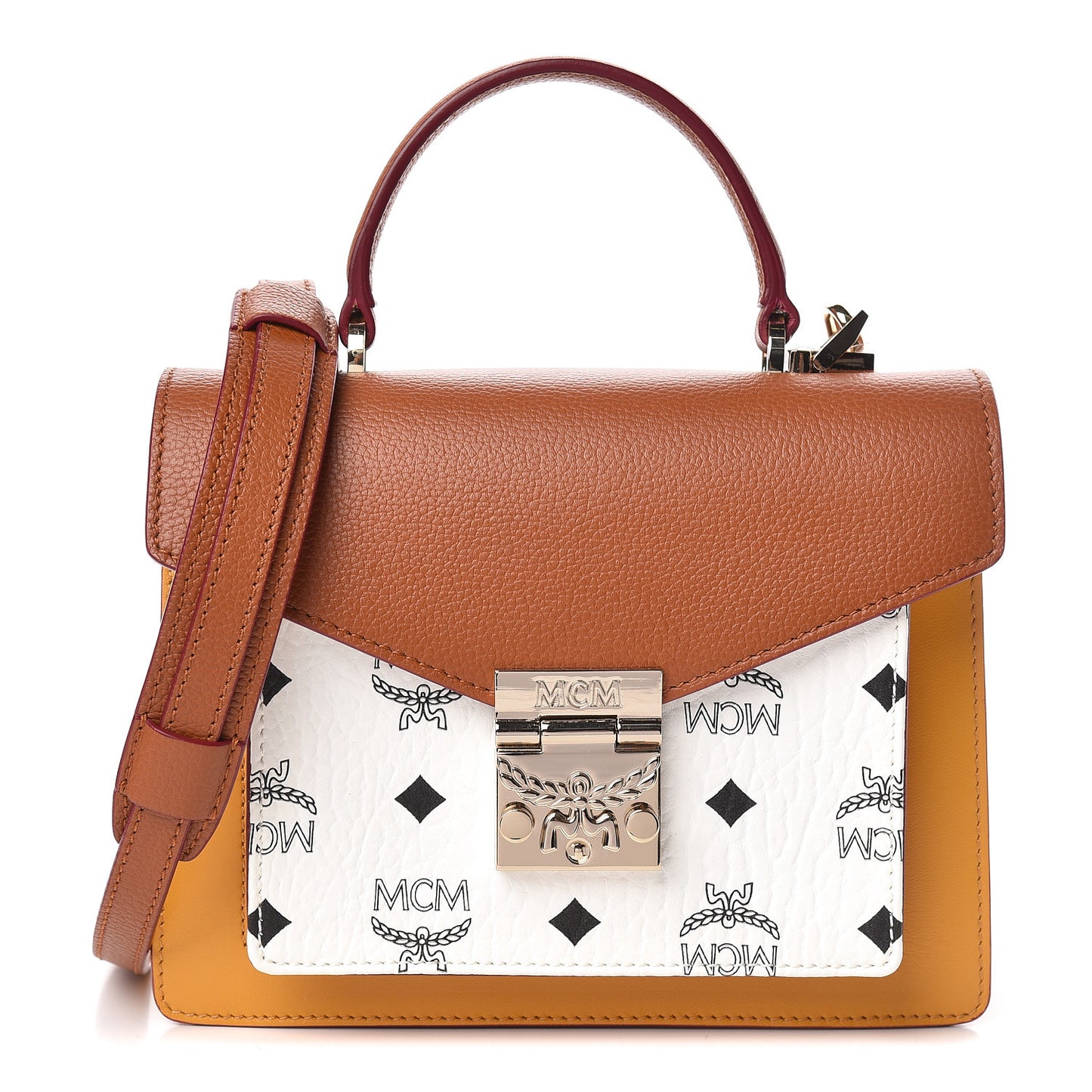 Visetos Small Patricia Satchel Cognac White