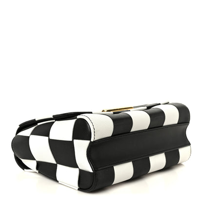 Louis Vuitton Calfskin Damier Tressage Twist Shoulder Bag MM Black White 4 of 10