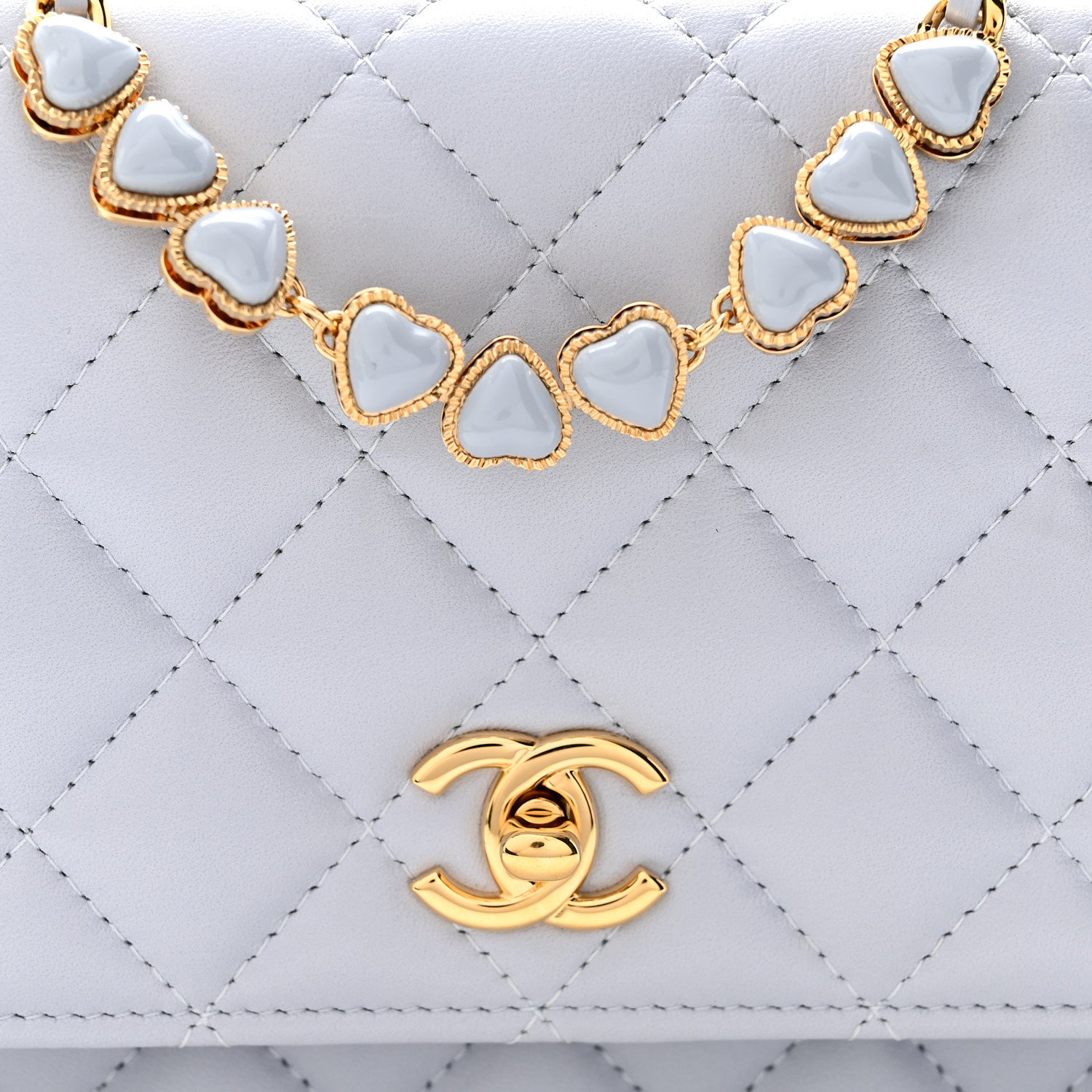 Chanel Lambskin Quilted Hearts CC Wallet On Chain WOC Light Blue 9 of 12
