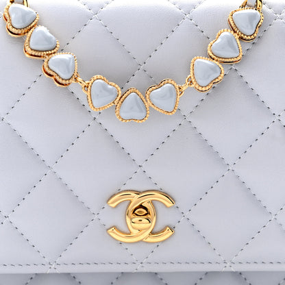 Chanel Lambskin Quilted Hearts CC Wallet On Chain WOC Light Blue 9 of 12
