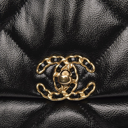 Chanel Shiny Crumpled Calfskin Quilted Medium 19 Flap Black 8 of 10