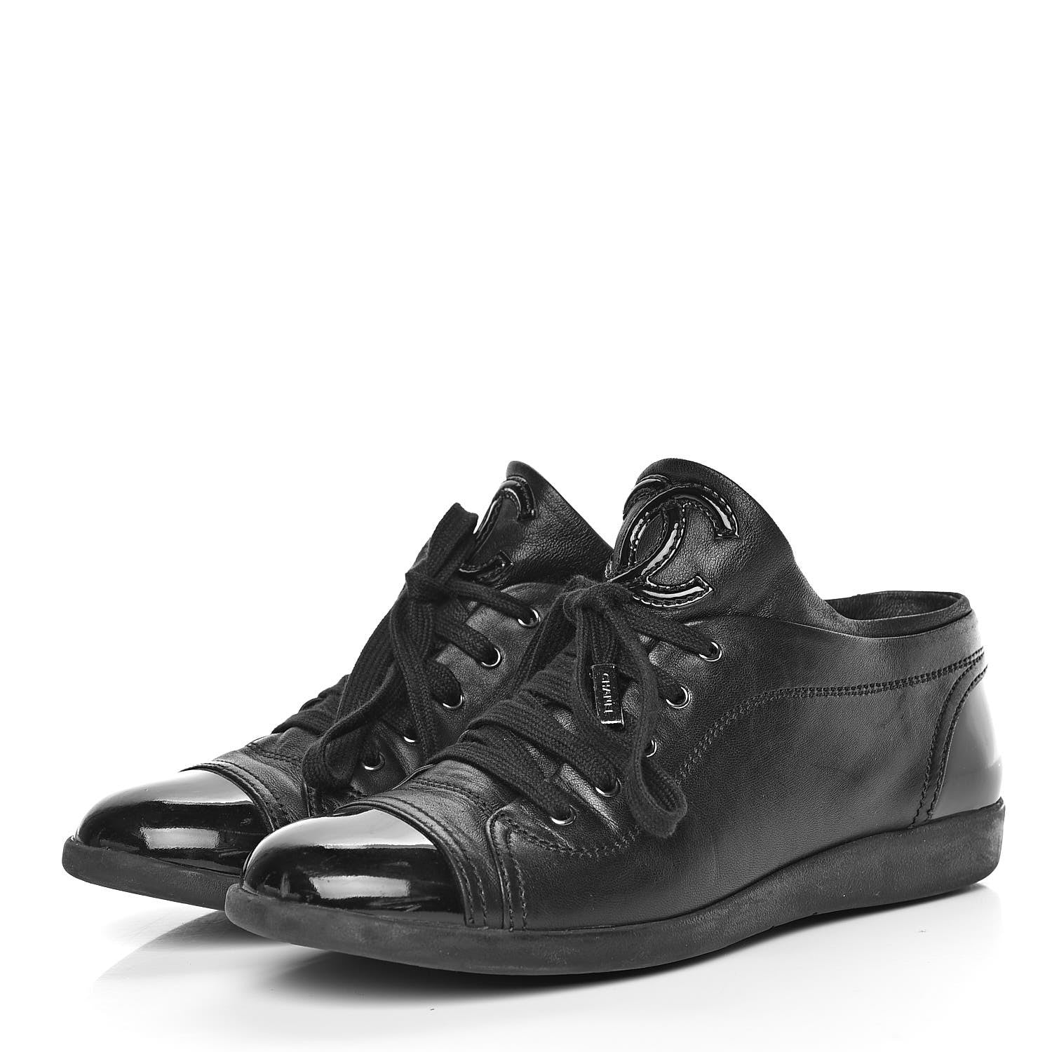 Chanel Lambskin Patent Cap Toe CC Sneakers 38 Black 3 of 13