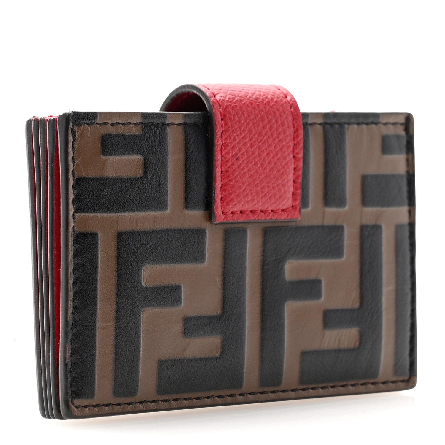 Fendi Vitello Cruise F is Fendi Bi-Color FF 1974 Embossed Gusseted Card Holder Maya Black Rosso 3 of 8