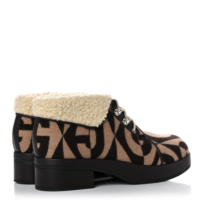 Gucci Wool Faux Shearling G Rhombus Womens Victor Ankle Boots 39 Beige Cocoa 4 of 7